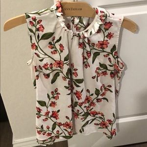 Ann Taylor Petite Floral Corded Ruffle Neck Shell